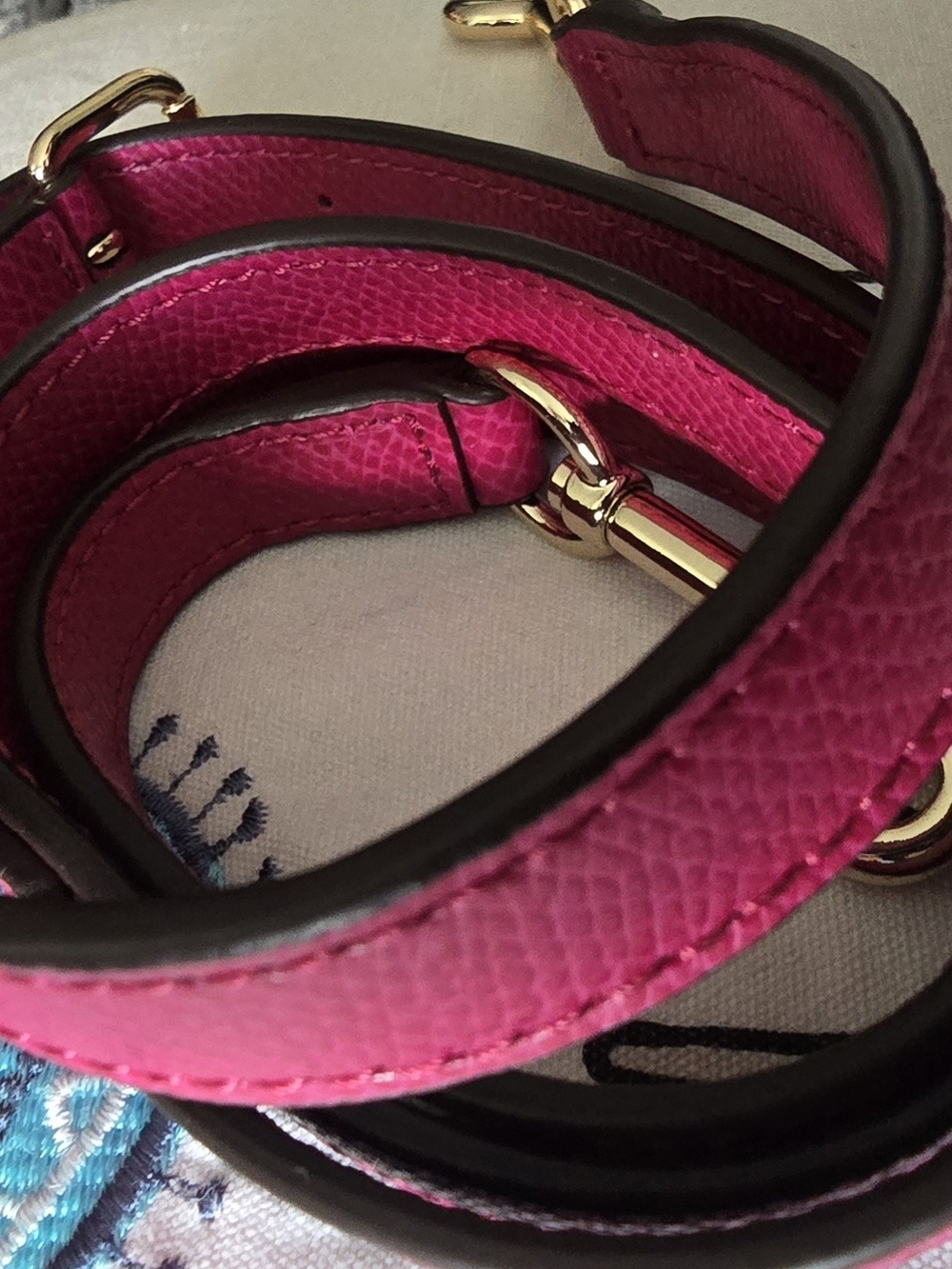 Coach Hot Pink Pebbled Leather Bag Strap with Gold Hardware